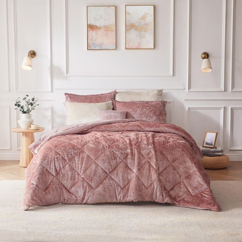 Intelligent Design Duvet Cover Set, Velvet Duvet Set, Luxury Diamond Quilting Pink Duvet Cover, Fluffy Duvet Cover with Decorative Pillow and 2 Shams, 4 Pieces, Blush, Full/Queen - Image 1